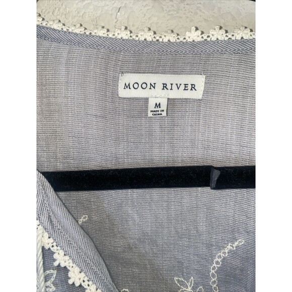 Moon River Boho Peasant floral Blouse Balloon Sleeve Embroidery M Praire lagen - Picture 3 of 9